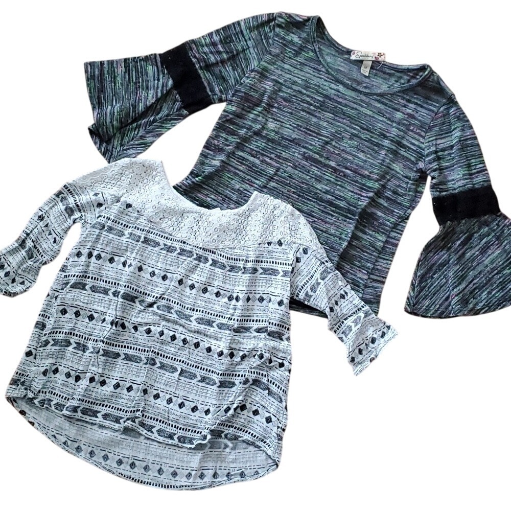 2 Pack Girls Boho 3/4 sleeve‎ Tops -Mudd Tribal Lace, Speechless Heathered Lace